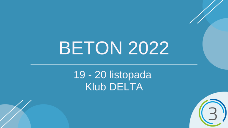 Grafika: na niebieskim tle w centrum grafiki znajduje się napis BETON 2022 19 - 20 listopada Klub DELTA. W prawym dolnym rogu znajduje się logotyp Sektor 3 Szczecin